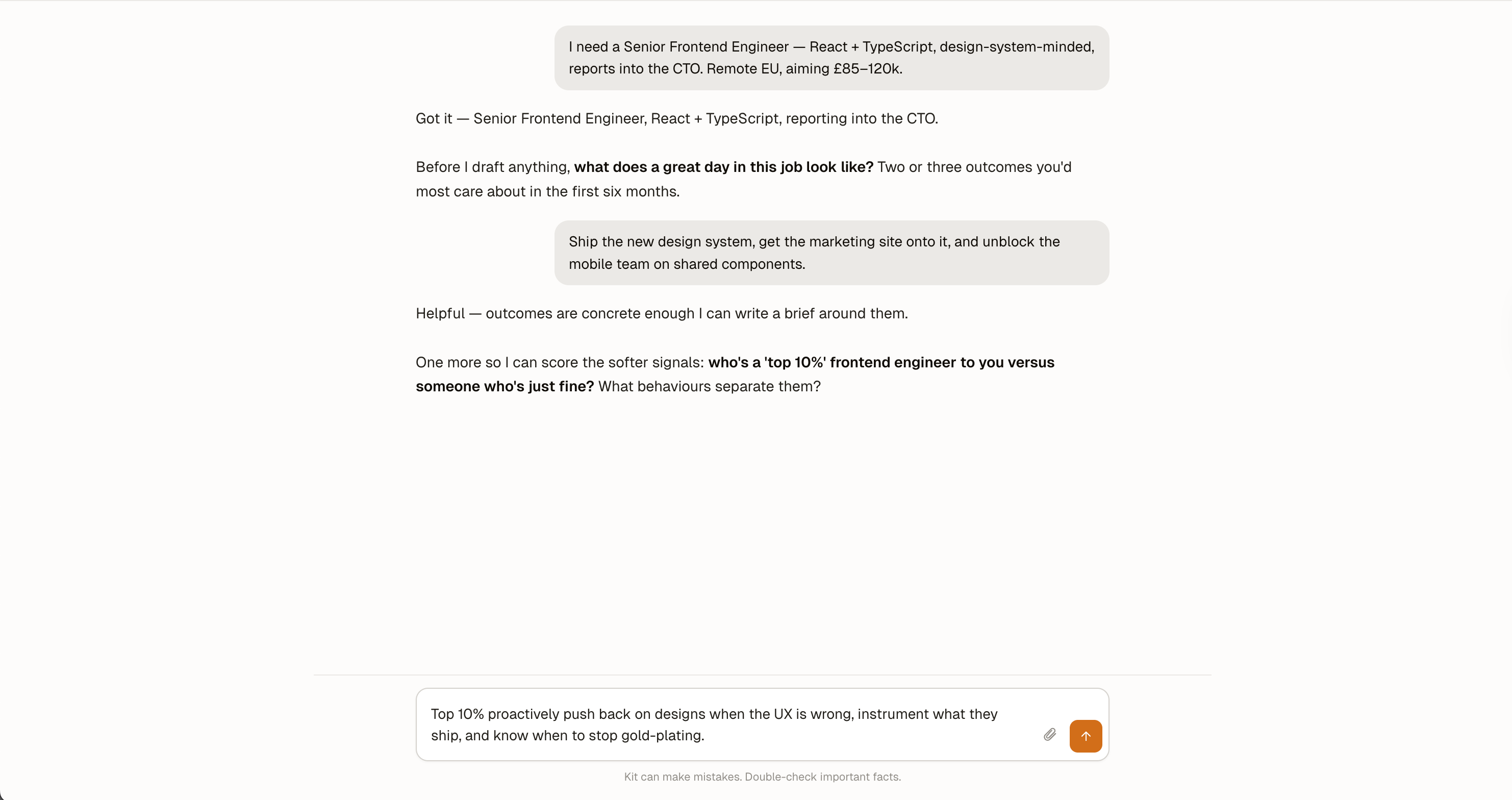 Kit asks what separates your best person from a good one. You answer in your own words.