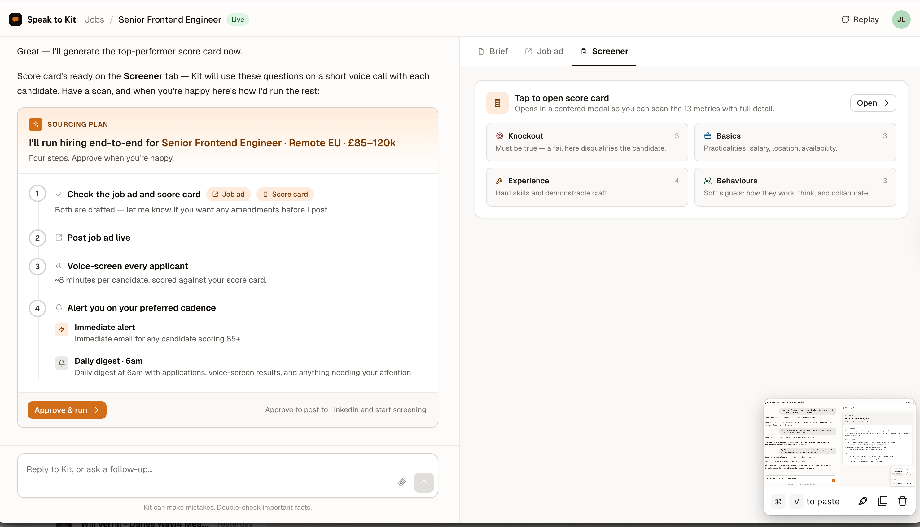Kit writes the standard from your words, and the plan for the role.